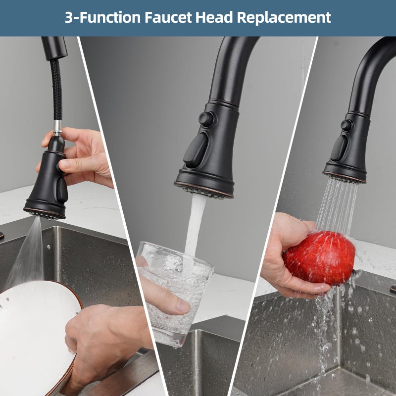 iFealClear Kitchen Faucet Replacement Head, Pull Down Spray Head 3 Modes Kitchen Faucet Sprayer Head Replacement Compatible with Moen, Delta, Kohler, 15 Adapters, Oil Rubbed Bronze - Image 3